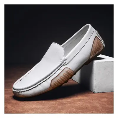 (white, 41) Men&apos;s Moccasins Casual Leather Shoes Slip On Loafers