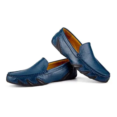 (blue, 43) Plus Size Split Leather Shoes Men Loafers Comfortable Casual Shoes Men Flats Moccasin