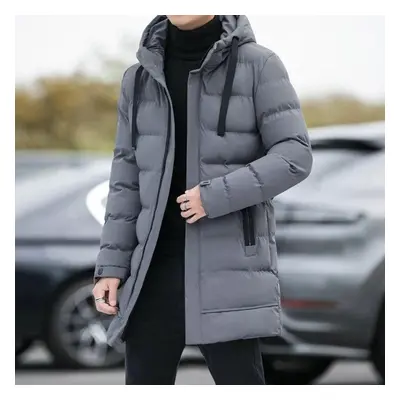 (grey, XXL) Male Winter Warm Long Outwear Hooded Thicken Mid-length Hooded Foe Men Warm Coat Win