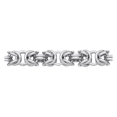 Jewelco London Ladies Rhodium Plated Sterling Silver Rounded 3D Square Byzantine Chain Bracelet 