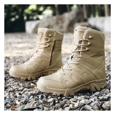 (khaki, 43) Men&apos;s Boots Fashion Outdoor Anti-collision Hiking Shoes Army Combat Military Bo