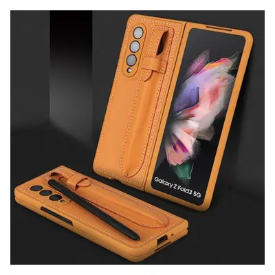 (yellow, For Galaxy Z Fold3) Luxury Genuine Leather S-pen Pouch Sleeve Cover For Samsung Galaxy 