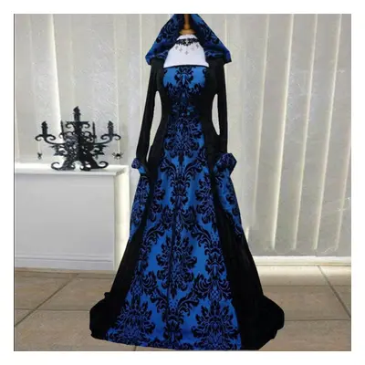 (blue, XL) (joy Choose)women Vintage Retro Gothic Long Sleeve Hooded Dress Long Gown Dresses