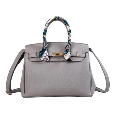 (light grey, 30cm*15cm*24cm) Lock Handbag Fashion Lychee Pattern Single Shoulder Diagonal Platin