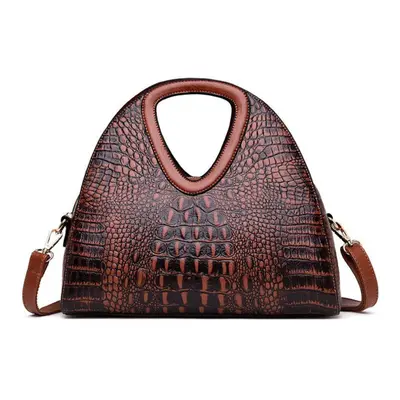 (brown) Johnature Vintage Women Bag Fashion Alligator Luxury Handbag Large Capacity Soft Leather