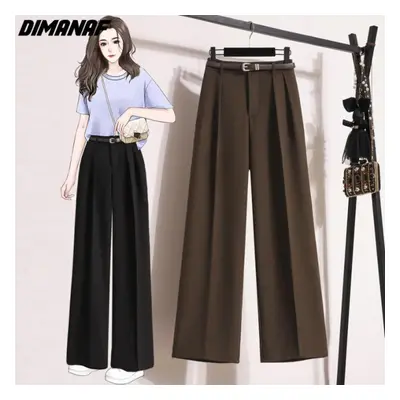 (brown, L) Dimanaf New Plus Size Spring Summer Long Pants Women Elastic Waist Loose Casual Solid