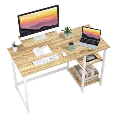 (100 x cm, Beige) Office Desk with Monitor Stand,100cm Home Computer Desk with Reversible Storag