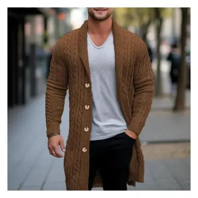 (brown, M) Woolen Trench Coat For Men Spring And Autumn Knit Cardigan Jacket Casual Overcoat