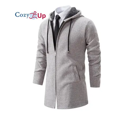 (light grey, M) Cozy Up Men Fleece Windbreaker Thick Long Trench Coat Solid Winter Cardigan Casu