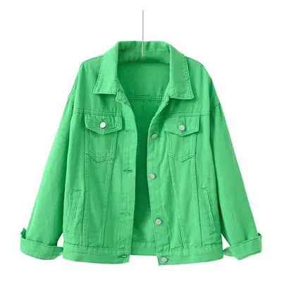 (green, S) Spring New Color Denim Jacket Women&apos;s Short Korean Loose Long Sleeve Jacket Stud