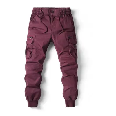 (wine red, 38) Spring Men&apos;s Large Size Casual Cargo Pants Loose Leggings