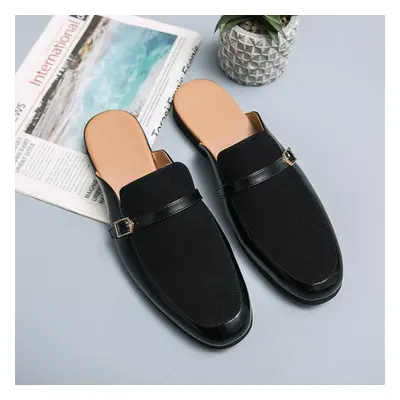 (black, 38) Men&apos;s Fashion Ins British Style Slip-on Half Slippers Casual Shoes Driving Loaf