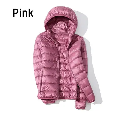 (pink, 2XL) Women Autumn White Duck Down Jacket Coat Windproof Hooded Warm Casual Winter M-5xl