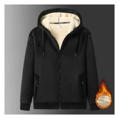 (black, L) Autumn Winter Mens Lamb Cashmere Hoodie Men Fleece Jacket Male Sweatshirts Canary Vel