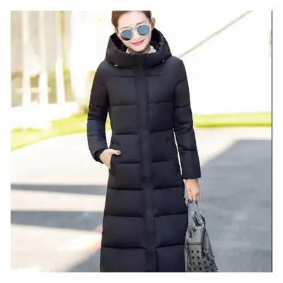 (black, XXXXL) Winter Down Cotton White Duck Down Warm Hooded Jacket Thickened Warmth Long Over-