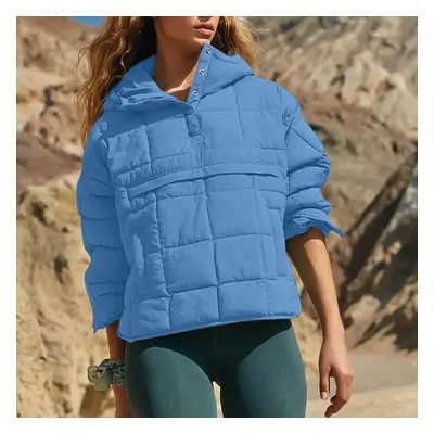 (sky blue, XL) Quilted Jackets For Women Lightweight Long Sleeve Button Down Jacket Warm Winter 