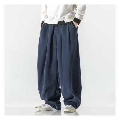 (navy blue, L) Corduroy Men&apos;s Harem Pants Casual Streetwear Long Pants Loose Sweatpants Vin