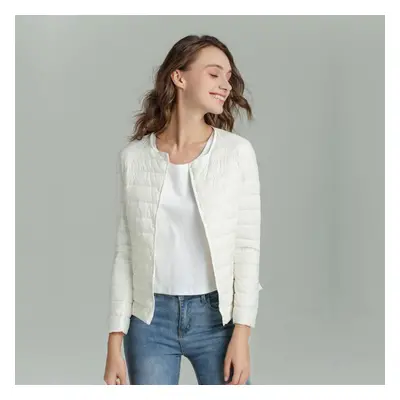 (white, XL) Women Autumn Winter Lightweight White Down Jacket Liner O Neck Slim Long Sleeve Butt