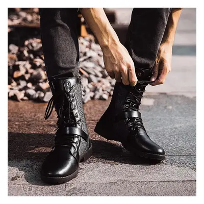 (black, 39) Men&apos;s Mid-boots Plus Velvet Warm Leather Boots Tooling Shoes Mid-high Men&apos;