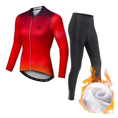 (as the picture, XL) Winter Fleece Riding Bicycle Jerseys Cycling Clothing Set Keep Warm Women L