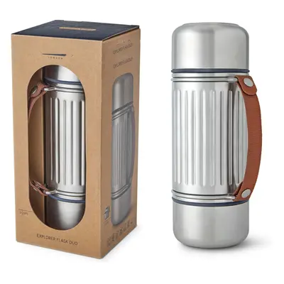 Vacuum Insulated Stainless Steel Flask with Leak Proof Lid, Nylon Carry Strap and two double-wal