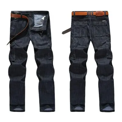 (black, 35) Mens Jeans Casual Military Multi-pocket Jeans Men Fashion Jeans Large