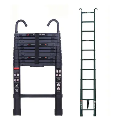 (3.2M Telescopic Ladder with Hooks(Black)) Multi-Purpose Aluminium Portable Telescopic Ladder