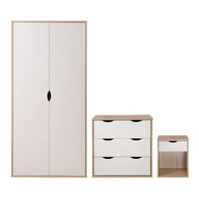 3 Piece Bedroom Furniture Set Wardrobe Chest Drawers Bedside Cream & Grey