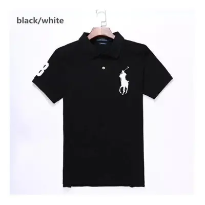 (Black & white, XL) Men's Custom Fit Polo Shirt Cotton Short Sleeve Large Pony Polo Top