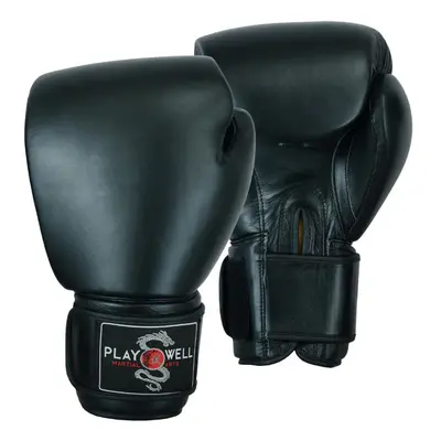 (20 oz) PLAYWELL ELITE LEATHER HEAVY SPARRING BLACK BOXING GLOVES (18 oz or oz)