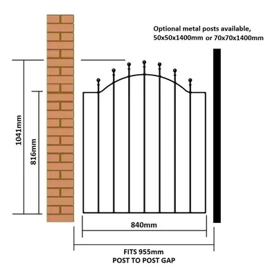 (920-990mm GAP X 1041mm High) Weston Single Metal Ball-Top Garden Gate galvanised