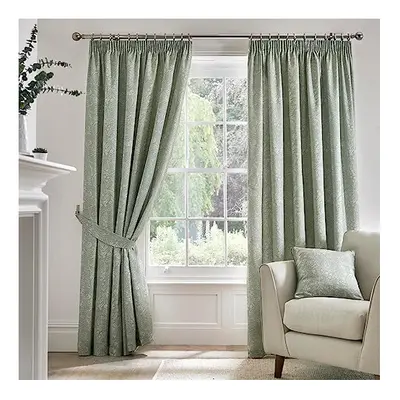 120 Curtains - 100% Cotton Pair of Pencil Pleat Curtains With Tie-Backs - 66" Width x 90" Drop (