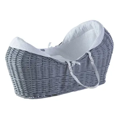 White Waffle Grey Wicker Pod Moses Basket with Mattress