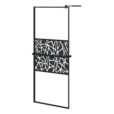 (black/stone design, x cm) vidaXL Walk-in Shower Wall Bath Enclosure with Shelf ESG Glass and Al