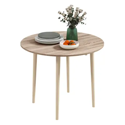 HOMCOM Foldable Dining Table, Round Drop Leaf Table, Wood Legs, Natural