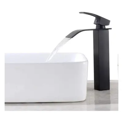 Black Waterfall Bathroom Mixer Tap, Square Brass Basin Mixer Tap, Hot And Cold Countertop Basin 