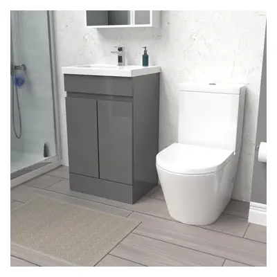 Nes Home Steel Grey 500mm Freestanding Basin Vanity & Close Coupled Toilet