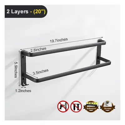 (2, 20Inches) Towel Hanger Wall Mounted CM Towel Rack Bathroom Aluminum Black Towel Bar