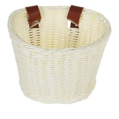 (White) Kids Children's Rattan Bicycle Bike Front Basket Leather Strap Shopping Storage Case Kid