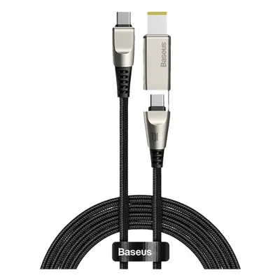 (B) Type-C to C+DC Round Square Fast Charging Data Cable 100W Double Head One Drive Two Flash Ch