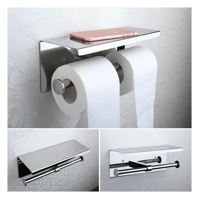 Stainless Steel Toilet Paper Double Roll Holder Bathroom Wall Mount Paper Shelf Holder Home