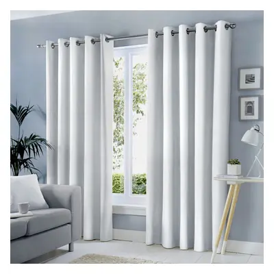 (White, x Inch) Fusion Sorbonne 100% Cotton Eyelet Lined Curtains