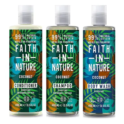 Coconut Shampoo, Conditioner and Body Wash Trio | Vegan | Cruelty Free | 99% Natural Fragrance |