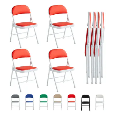 (PACK OF 4, RED) 1/2/4/6 Faux Leather padded Foldable Chairs