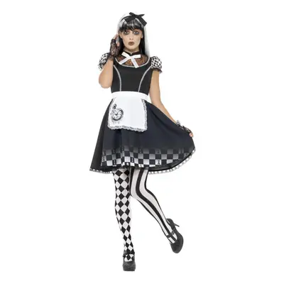 (L, Black/White) Smiffys Womens/Ladies Alice Gothic Costume Set