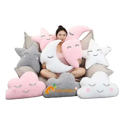 (White star) Plush Sky Pillows Emotional Moon Star Cloud Shaped Pillow Pink White Grey Room Chai