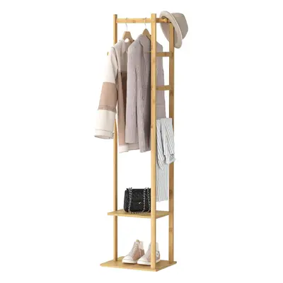 Bamboo clothes rack, corner coat rack, standing coat rack, freestanding clothes rail with shelve