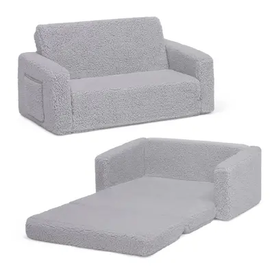 Delta Children Cozee Flip-Out Sherpa 2-in-1 Convertible Sofa to Lounger for Kids Grey