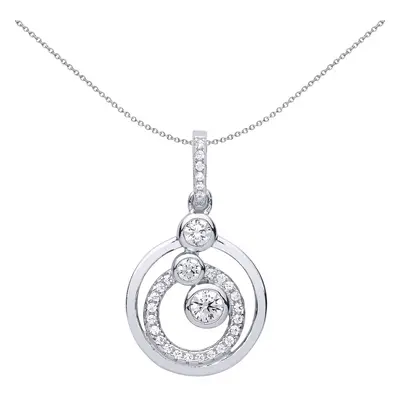 Jewelco London Ladies Sterling Silver Cubic Zirconia Rings n Bubbles Halo Pendant Necklace inch 