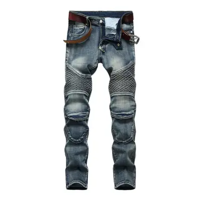 (light blue, 29) Spring And Autumn Jeans Men&apos;s Nostalgic Motorcycle Slim Fit Pants